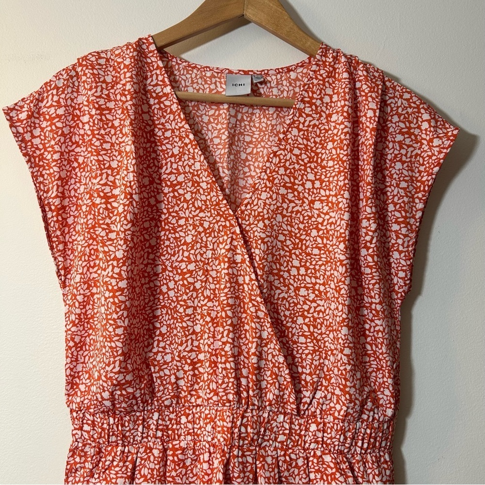 ICHI | Orange & White Floral Sheath Dress Size Medium - Picture 3 of 10